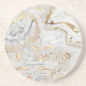 White Grey Sand faux golden Marble texture custom Zandsteen Onderzetter (Voorkant)