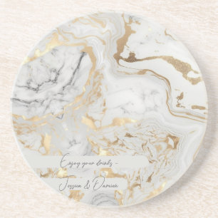 White Grey Sand faux golden Marble texture custom Zandsteen Onderzetter