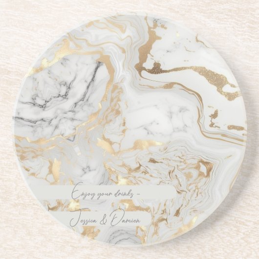 White Grey Sand faux golden Marble texture custom Zandsteen Onderzetter (Voorkant)