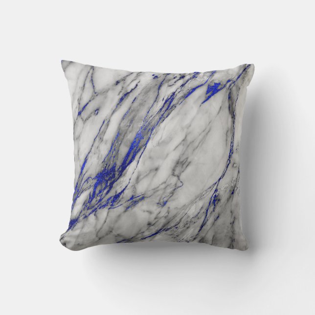 White Grey Sapphire Blue Navy Marble Glam Kussen (Voorkant)
