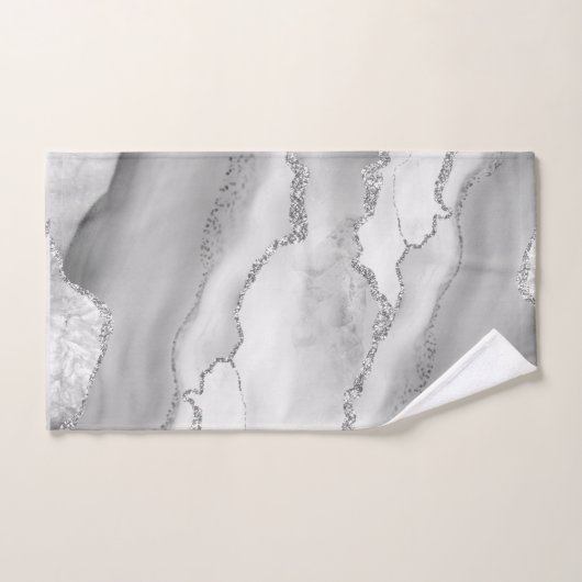White Grey Silver Glitter Agate Elegant Bad Handdoek (Handdoek)