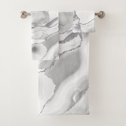 White Grey Silver Glitter Agate Elegant Bad Handdoek (Insitu)