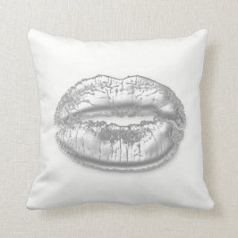 White Grey Silver Kiss Lips Makeup Artist Sparkly Kussen