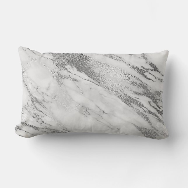 White Grey Silver Monochromatic Marble Glam Kussen (Voorkant)
