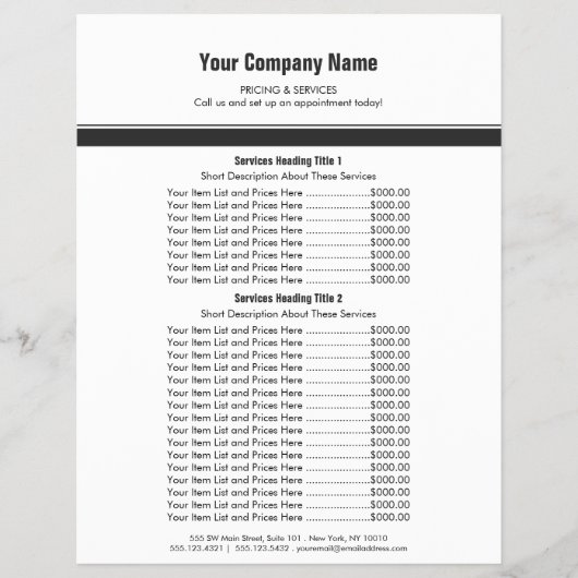 White Grey Simple Border Price List 2 Flyer (Voorkant)