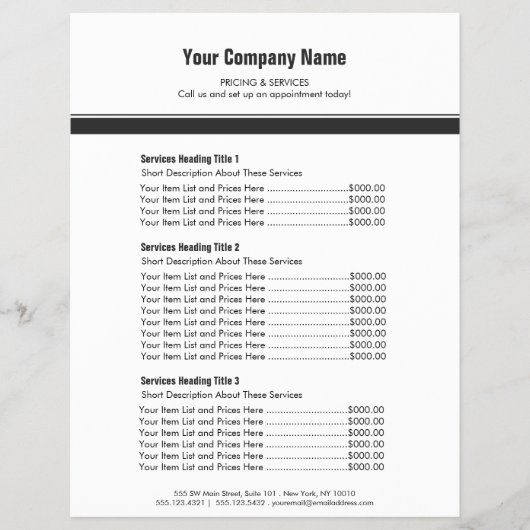 White Grey Simple Border Price List 3 Flyer (Voorkant)