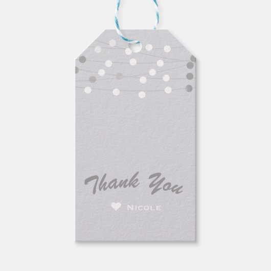 White Grey String Lights Modern Chic Elegant Favor Cadeaulabel (Voorkant)