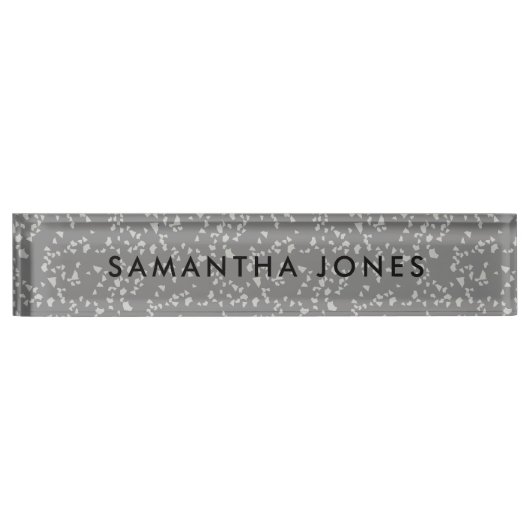 White Grey Terrazzo Classic Personated Name plate Naambordje (Voorkant)