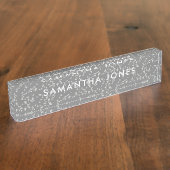 White Grey Terrazzo Classic Personated Name plate Naambordje (Zijkant)