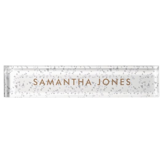 White Grey Terrazzo Classic Personated Name plate Naambordje (Voorkant)