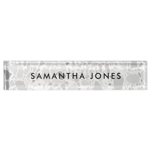 White Grey Terrazzo Classic Personated Name plate Naambordje (Voorkant)