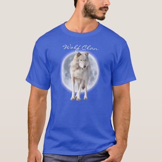 White Grey Wolf & Full Moon WOLF CLAN Wildlife Art T-shirt (Voorkant)