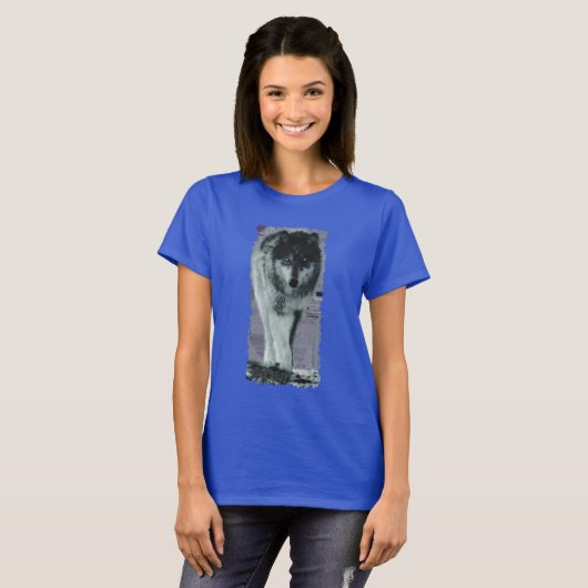 White Grey Wolf Wildlife Art T-shirt (Voorkant volledig)