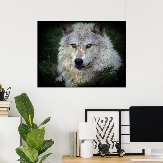 White Grey Wolf Wildlife Supporter Poster (Thuiskantoor)
