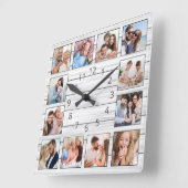White Grey Wood Custom Photo Collage Elegant Vierkante Klok (Hoek)