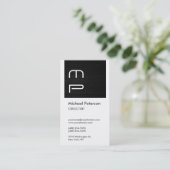 White Grey Wood Stripe Monogram Visitekaartje (Staand voorkant)