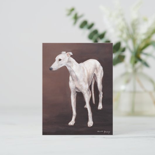 White Greyhound Dog Art Briefkaart (Staand voorkant)