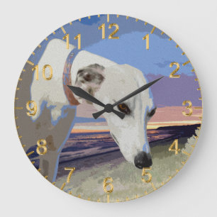 White Greyhound Oil Paint, Wall Clock Grote Klok