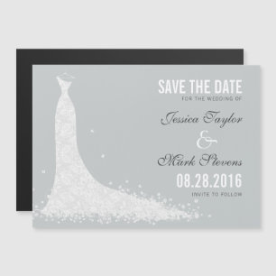 White & GreyLace Wedding Dress Save the Date Magnetische Uitnodiging