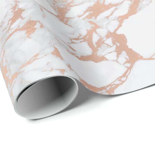 White GreyPink Roos Gold Blush Carrara Marble Lux Cadeaupapier (Rol Hoek)