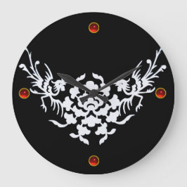 WHITE GRIFFINS AND FLOWERS, Red Ruby Gem Stone Grote Klok