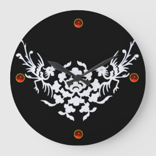 WHITE GRIFFINS AND FLOWERS, Red Ruby Gem Stone Grote Klok