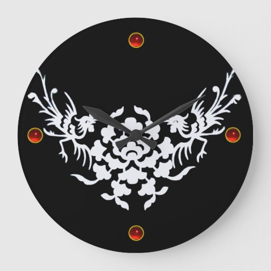 WHITE GRIFFINS AND FLOWERS, Red Ruby Gem Stone Grote Klok (Voorkant)