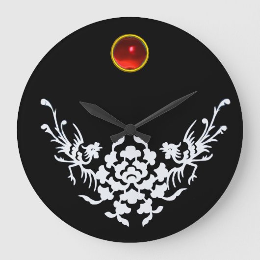 WHITE GRIFFINS AND FLOWERS, Red Ruby Gem Stone Grote Klok (Voorkant)