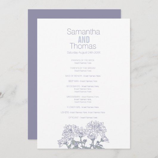 White grijs chrysanthemum trouwprogramma programmakaart (Voorkant / Achterkant)