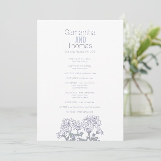White grijs chrysanthemum trouwprogramma programmakaart (Staand voorkant)