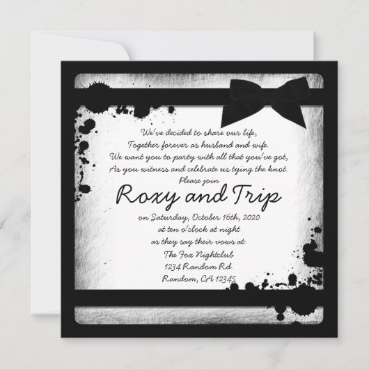 White grunge Black ribbon bruiloft Kaart (Voorkant)