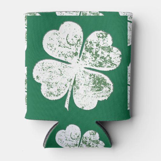 White Grungy four-Leaf Clover op Green Ground Blikjeskoeler (Voorkant)