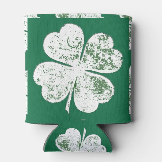 White Grungy four-Leaf Clover op Green Ground Blikjeskoeler (Achterkant)