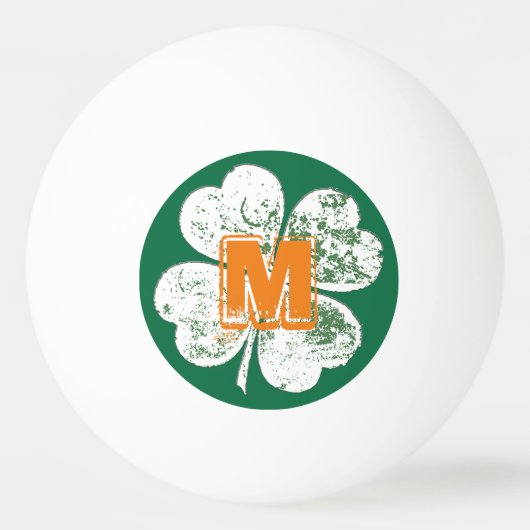 White Grungy four-Leaf Clover op Green Ground Pingpongbal (Achterkant)