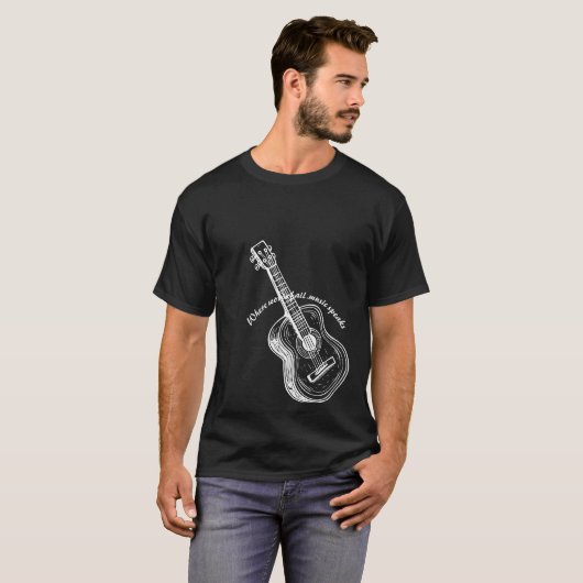 White Guitar Design with Musical Quote – Artistic  T-shirt (Voorkant volledig)