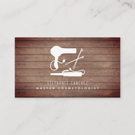 White Hair Tools Salon Cosmetoloog Rustic Visitekaartje (Voorkant)