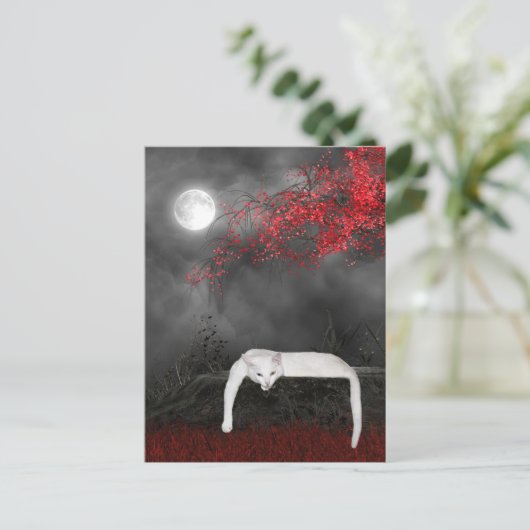 White Halloween cat Briefkaart (Staand voorkant)
