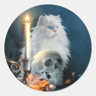 White Halloween cat Ronde Sticker