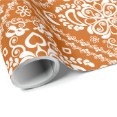 White & Halloween oranje Floral DamasPatroon Cadeaupapier (Rol Hoek)