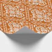 White & Halloween oranje Floral DamasPatroon Cadeaupapier (Hoek)