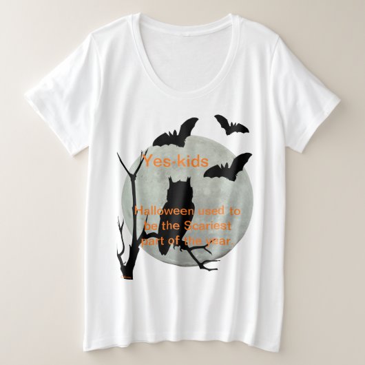 White Halloween Owl & Bats Grote Maat T-shirt (Design voorkant)