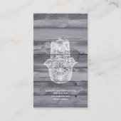 White Hamsa hand of fatima wood yoga instructor Visitekaartje (Achterkant)