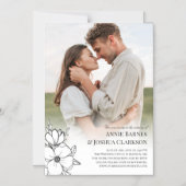 White Hand Drawn Flowers Photo Wedding Magnetische Uitnodiging (Voorkant)