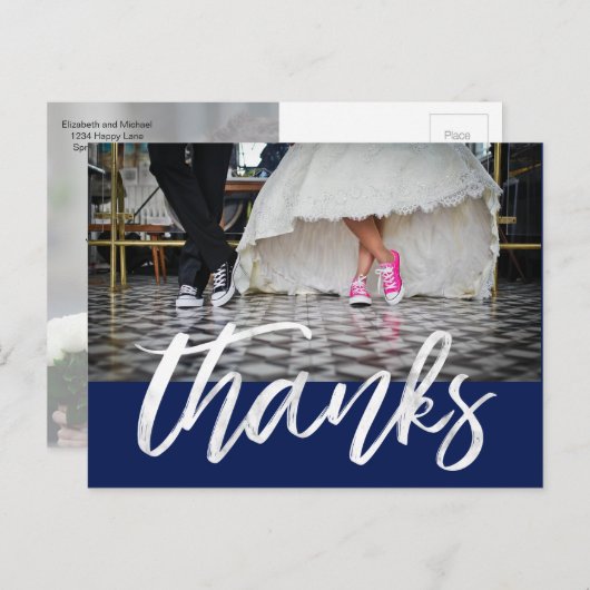 White Hand Lettered Bedankt Fun Photo Weddenschap Briefkaart (Voorkant / Achterkant)