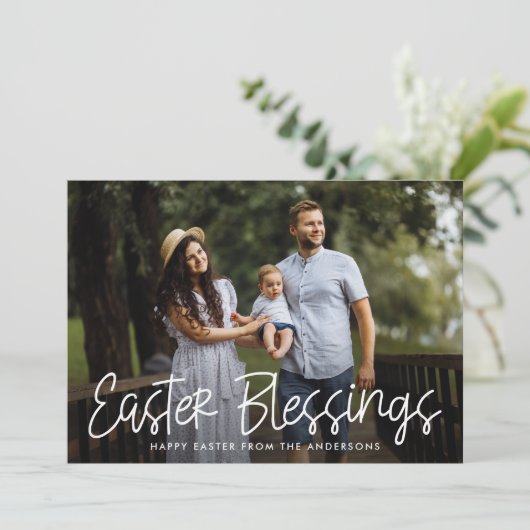 White Hand-Lettered de Foto van Pasen van het Manu Feestdagenkaart (Staand voorkant)