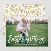 White Hand Lettered Easter Greetings Photo Card Feestdagenkaart (Voorkant / Achterkant)