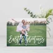 White Hand Lettered Easter Greetings Photo Card Feestdagenkaart (Staand voorkant)
