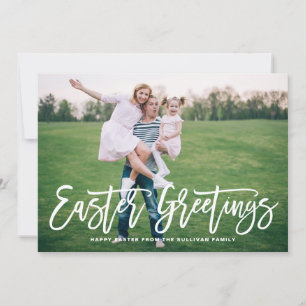 White Hand Lettered Easter Greetings Photo Card Feestdagenkaart