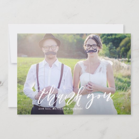 White Hand Lettered Script Photo Weddenschap Bedan Bedankkaart (Voorkant)