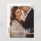 White  hand Lettering Foto opslaan Datum II Aankondigingskaart (Voorkant / Achterkant)